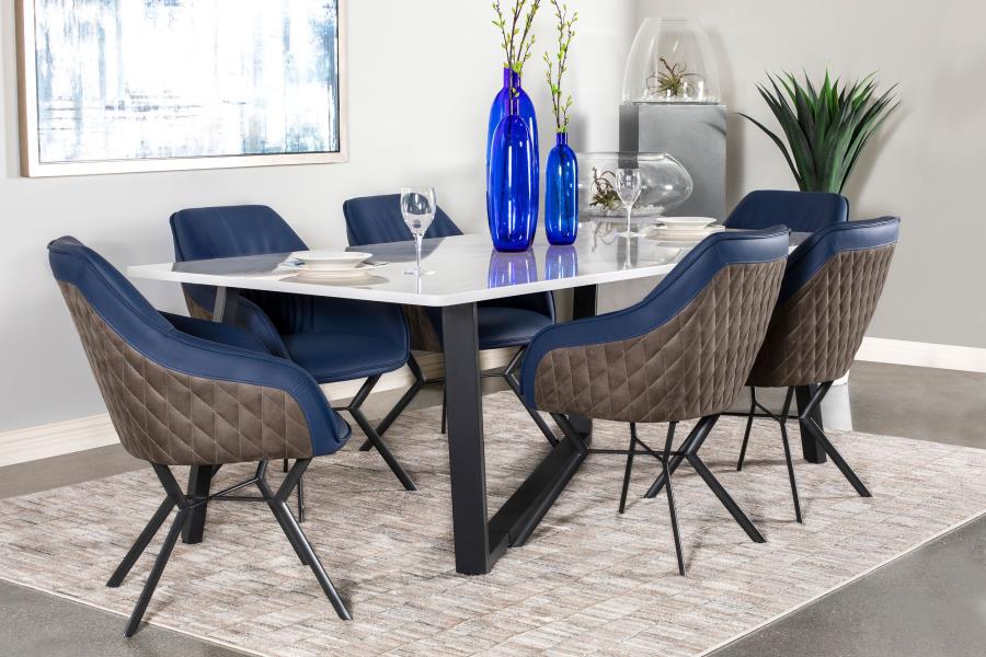 Mayer Upholstered Dining Arm Chair Blue and Brown (Set of 2) view 14