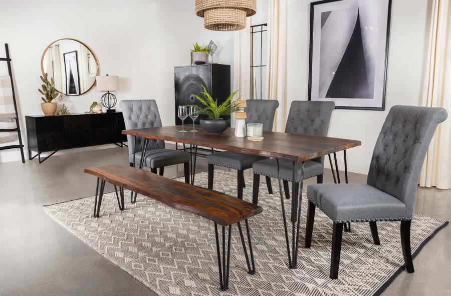 Neve Live Edge Wood Dining Bench Hairpin Legs Grey Sheesham view 8
