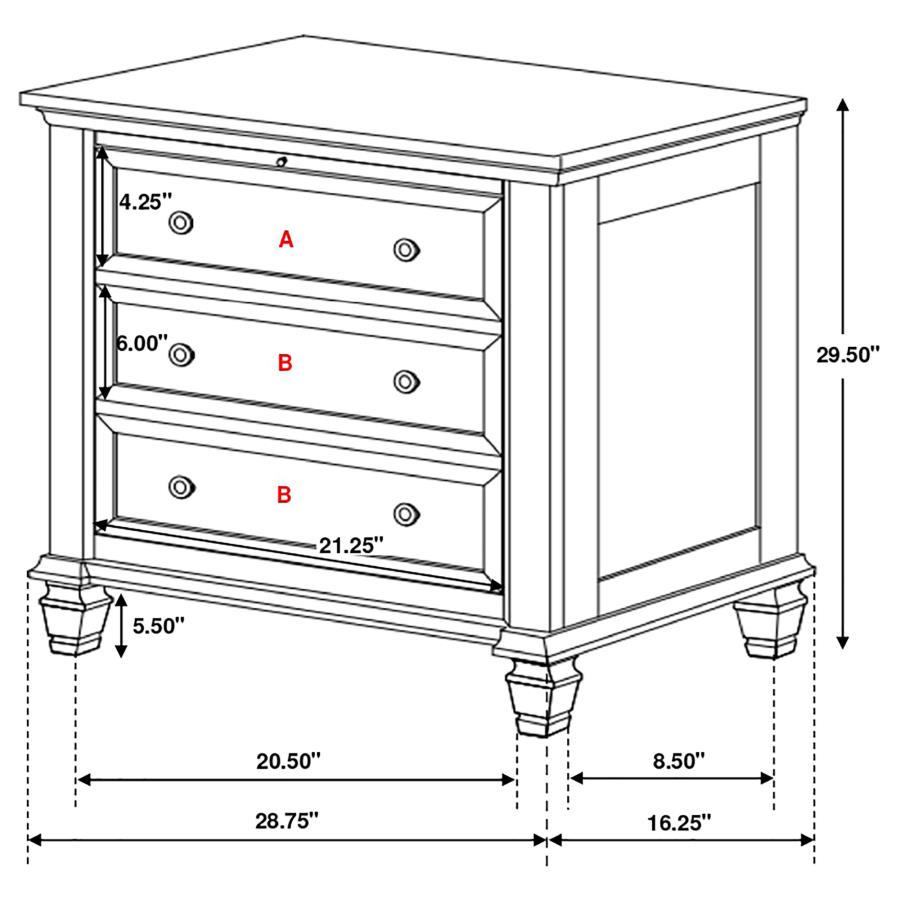 Sandy Beach 3-drawer Nightstand Cream White view 11