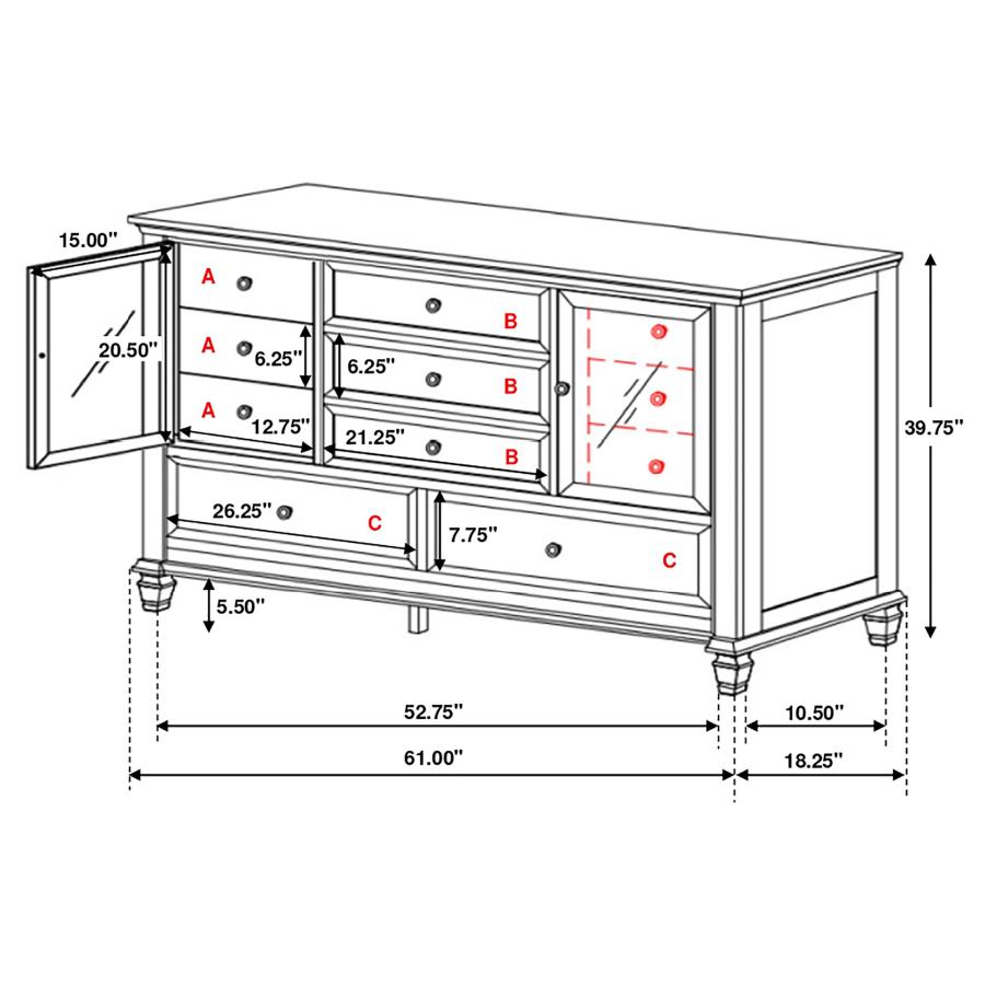 Sandy Beach 11-drawer Dresser Cream White view 11