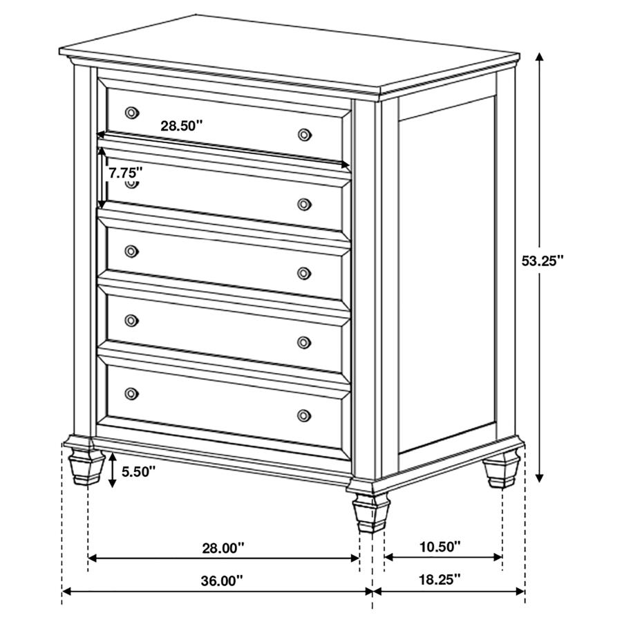 Sandy Beach 5-drawer Bedroom Chest Cream White view 11
