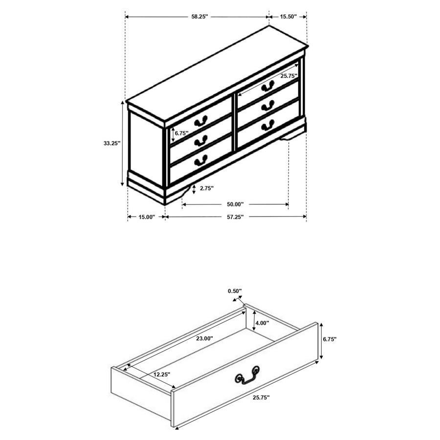 Louis Philippe 6-drawer Dresser Cappuccino view 11