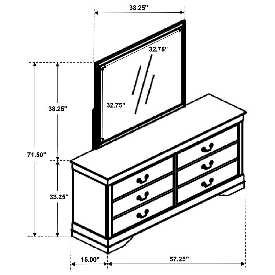 Louis Philippe 6-drawer Dresser and Mirror White view 13