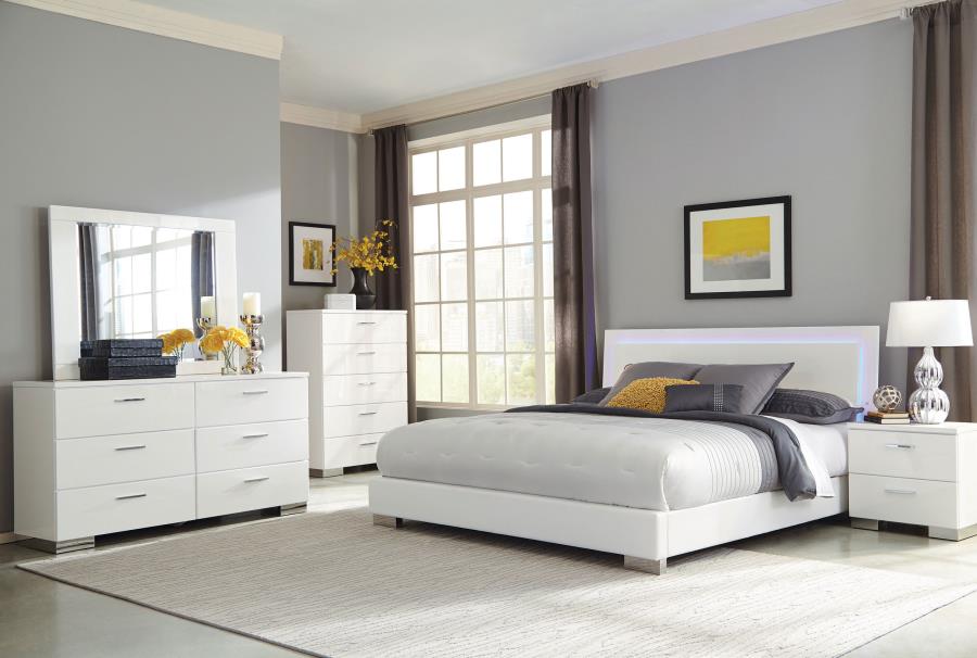Felicity Wood Queen LED Panel Bed White High Gloss view 9