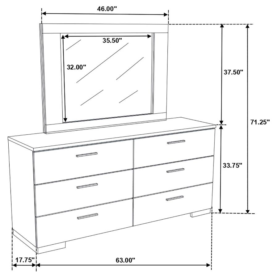 Felicity 6-drawer Wood Dresser with Mirror White High Gloss view 11