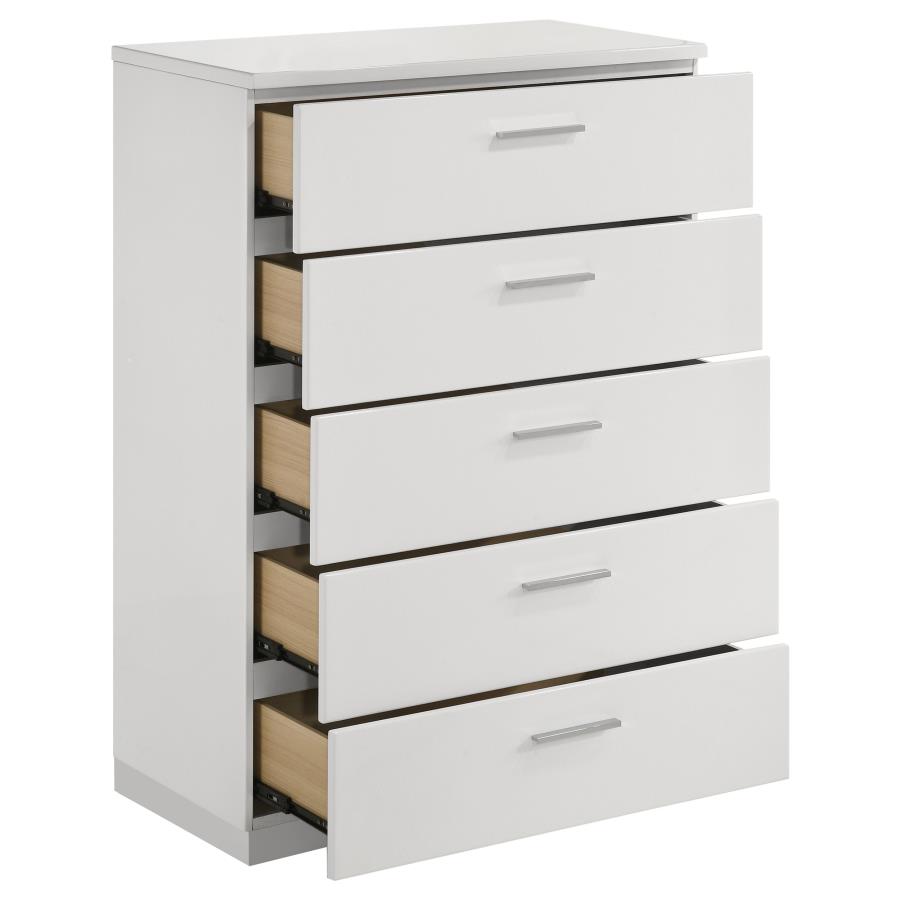 Felicity 5-drawer Bedroom Chest White High Gloss view 10