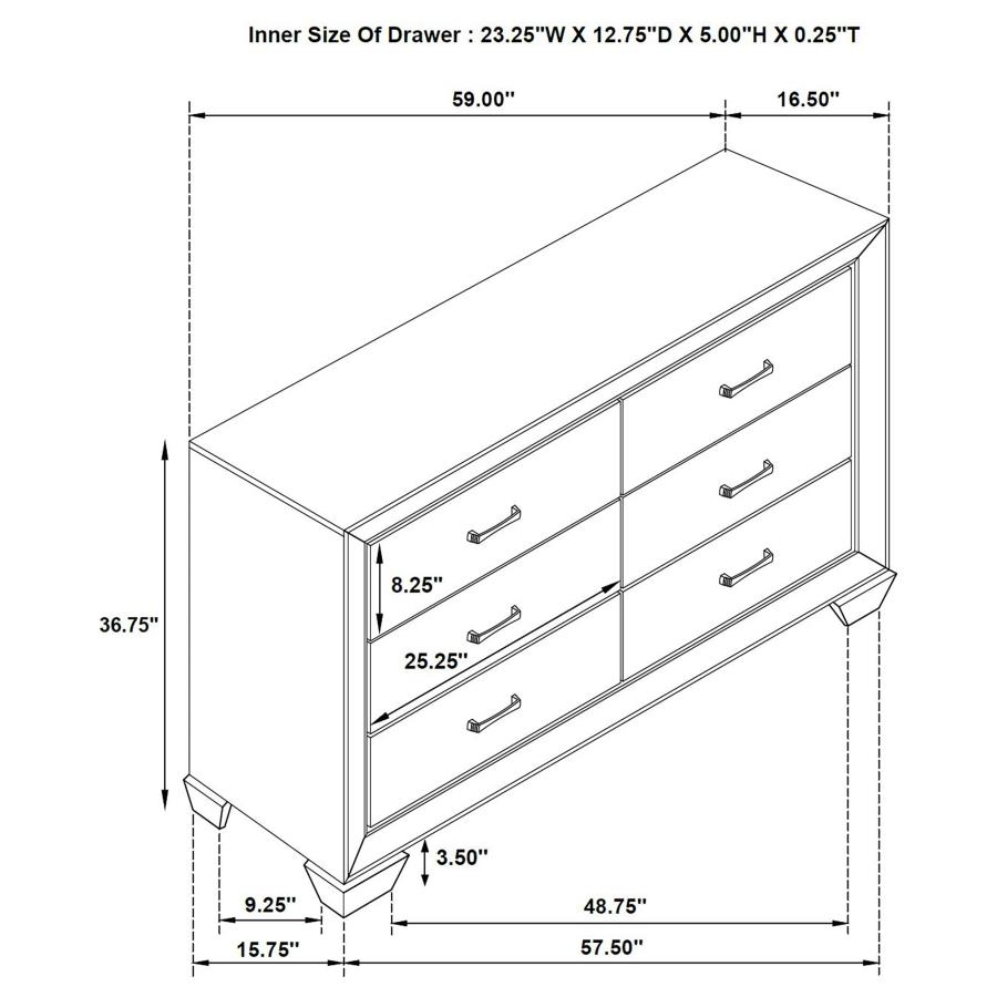 Kauffman 6-drawer Dresser Washed Taupe view 10