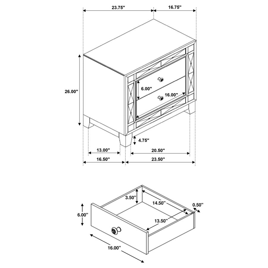 Leighton 2-drawer Nightstand Metallic Mercury view 10