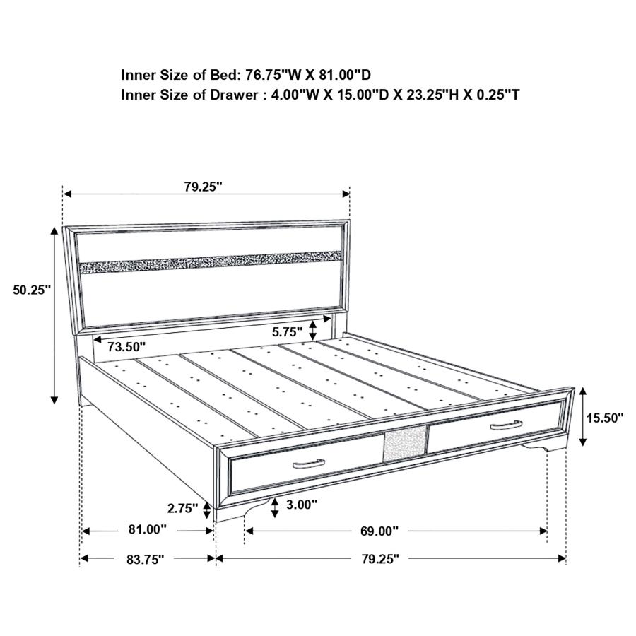 Miranda 51-inch Wood Eastern King Storage Panel Bed White view 8