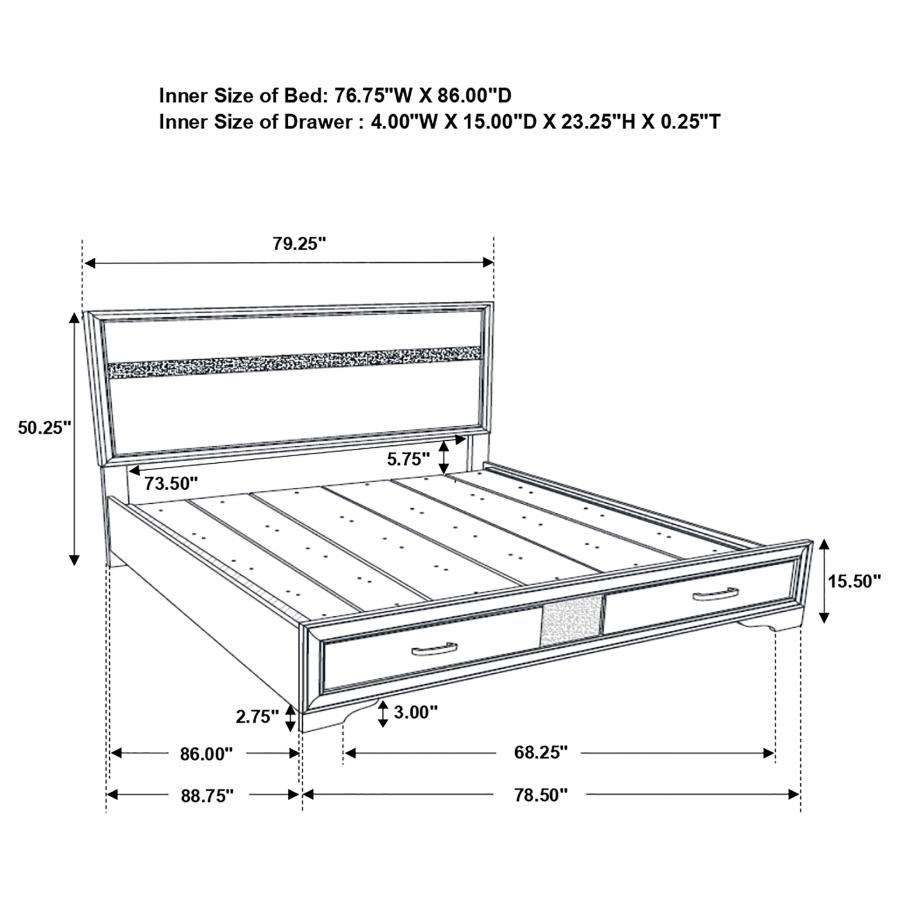 Miranda 51-inch Wood California King Storage Panel Bed White view 8