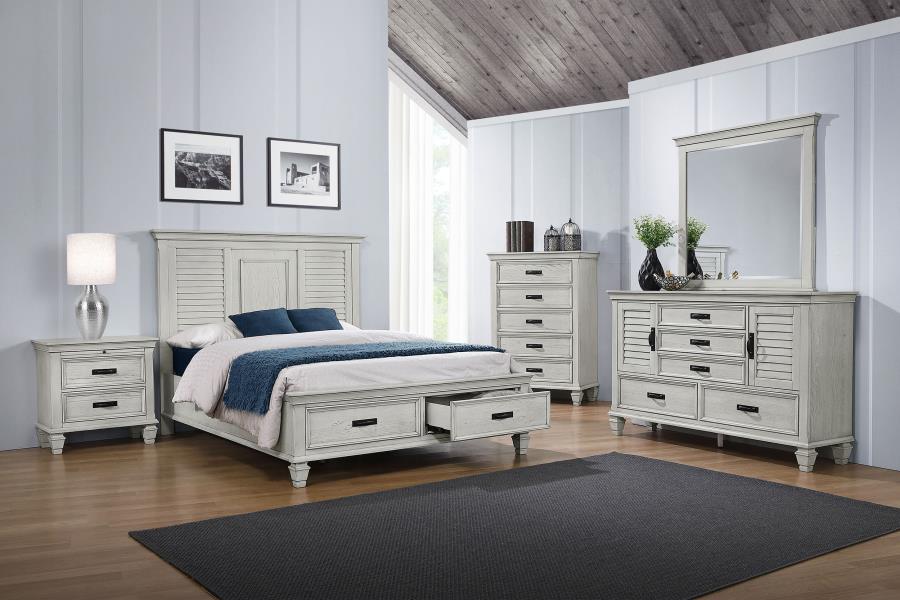 Franco Wood Eastern King Storage Panel Bed Distressed White view 9