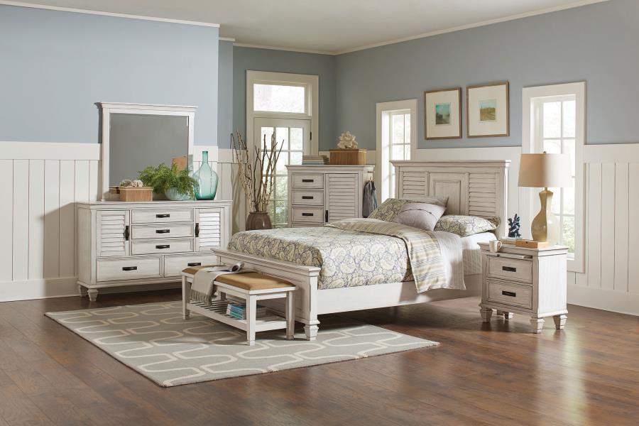 Franco Wood Queen Panel Bed Distressed White view 9