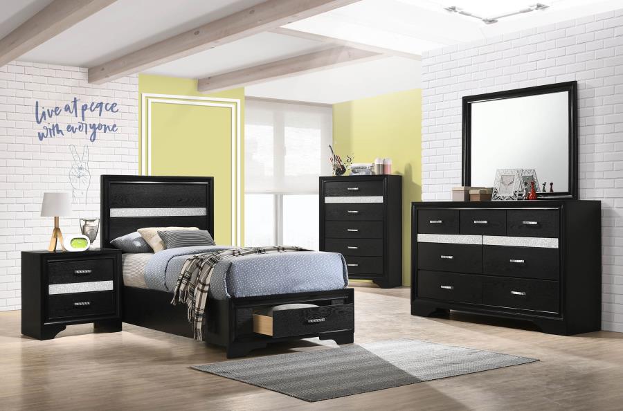 Miranda 51-inch Wood Twin Storage Panel Bed Black view 14