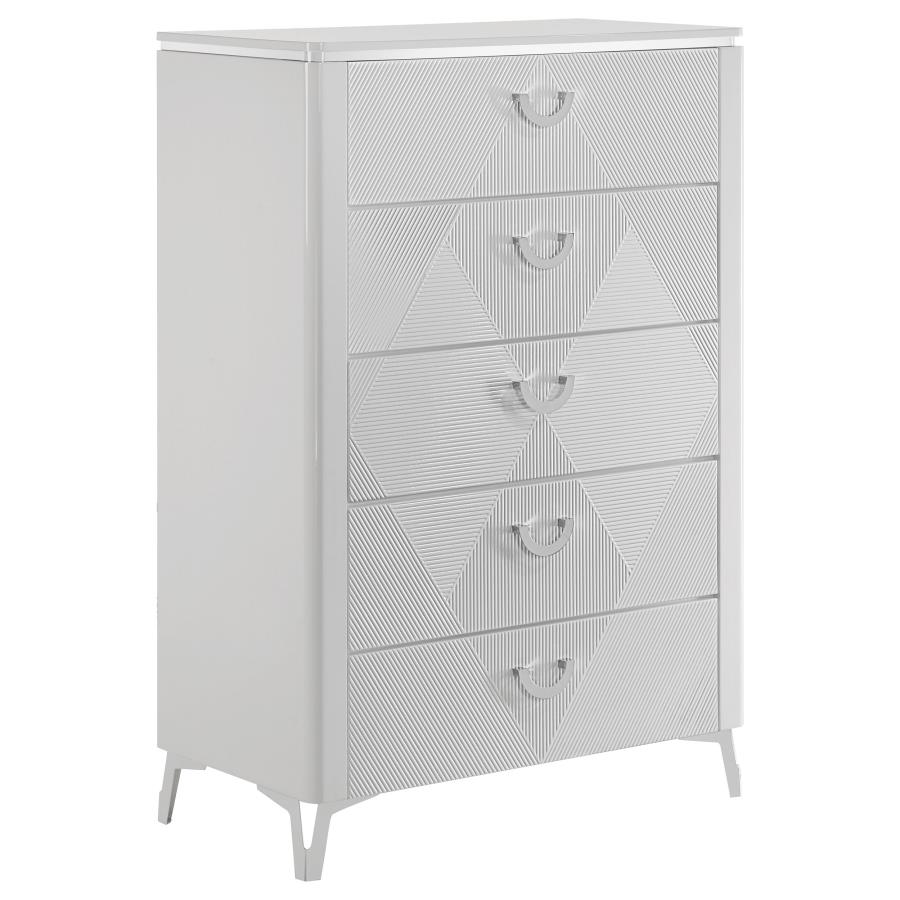 Cassia 5-piece Queen LED Bedroom Set White High Gloss view 11