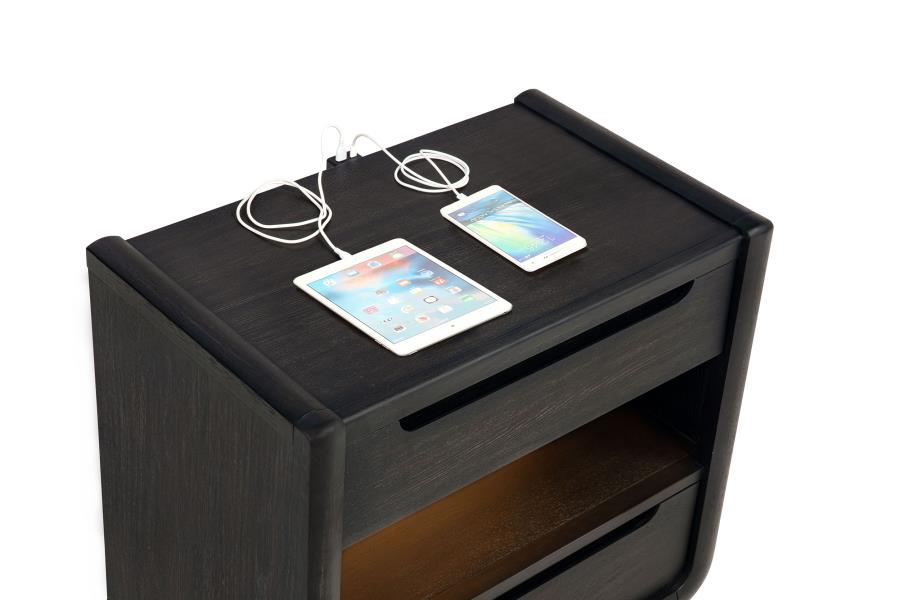 Leandro 2-drawer LED Nightstand with USB Burnished Black view 10