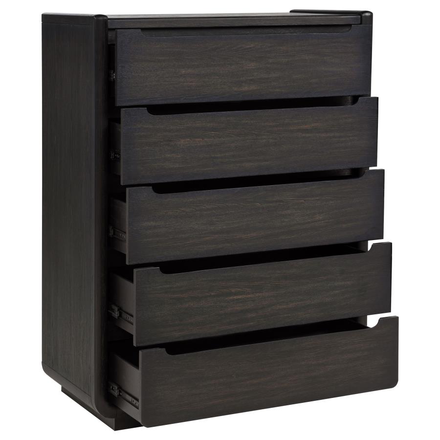Leandro 5-drawer Bedroom Chest of Drawers Burnished Black view 10