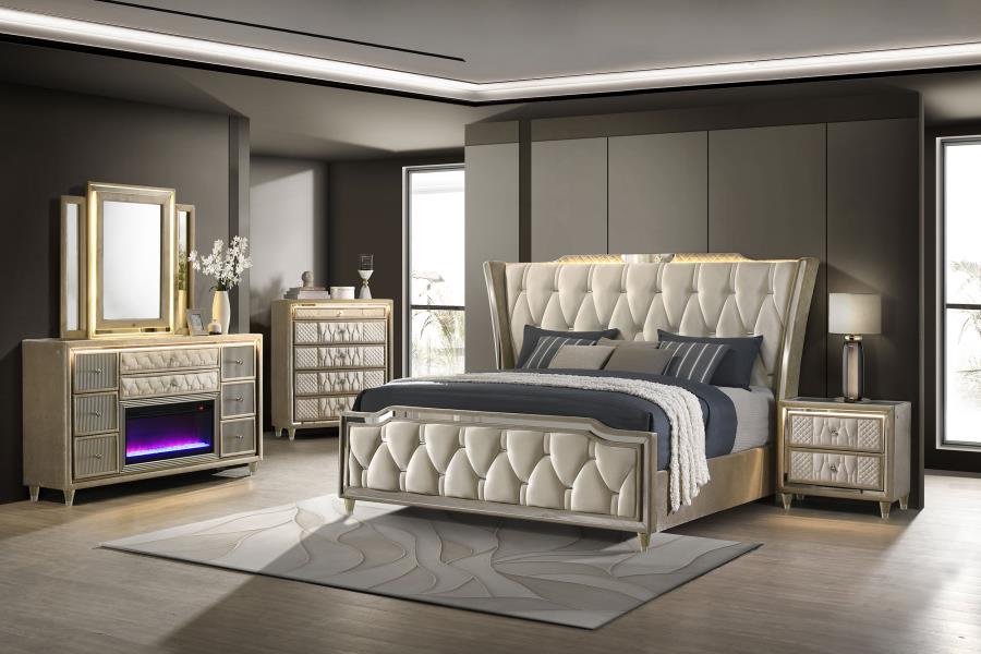 Lorient Eastern King LED Upholstered Bed Ivory and Camel view 13
