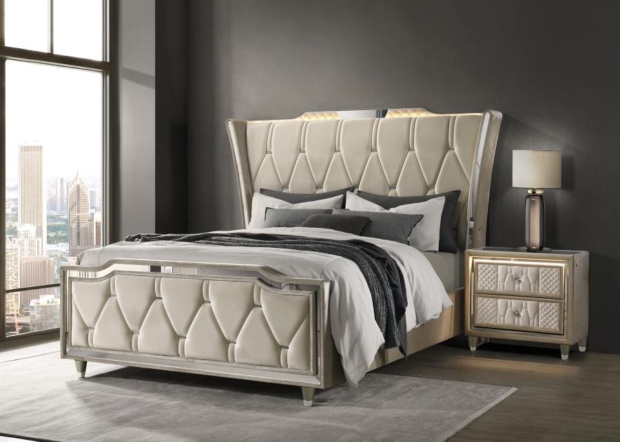 Lorient Queen LED Upholstered Wingback Bed Ivory and Camel view 12
