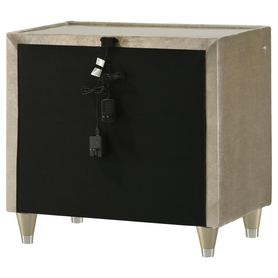 Lorient 2-drawer LED Nightstand with USB Ivory and Camel view 8