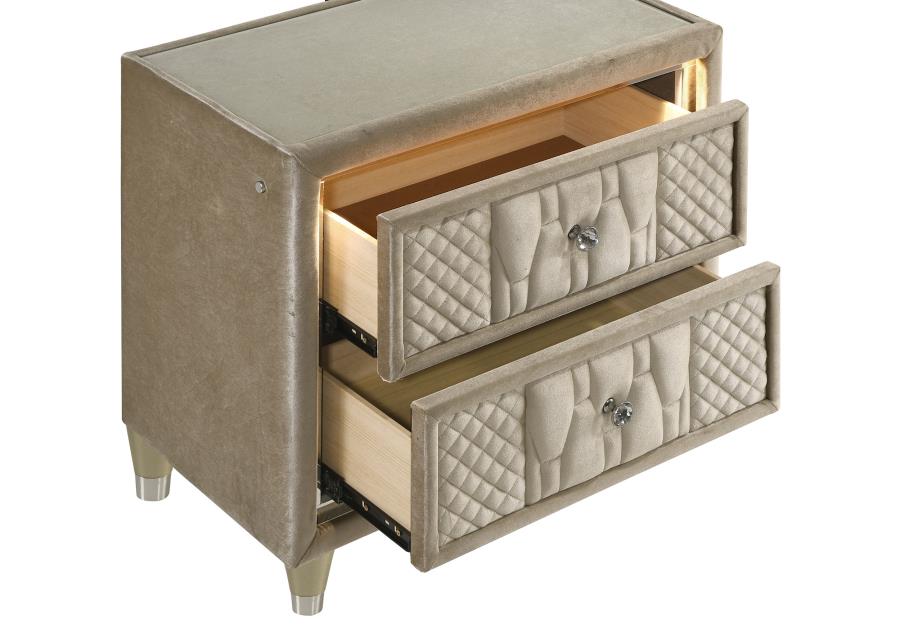 Lorient 2-drawer LED Nightstand with USB Ivory and Camel view 10