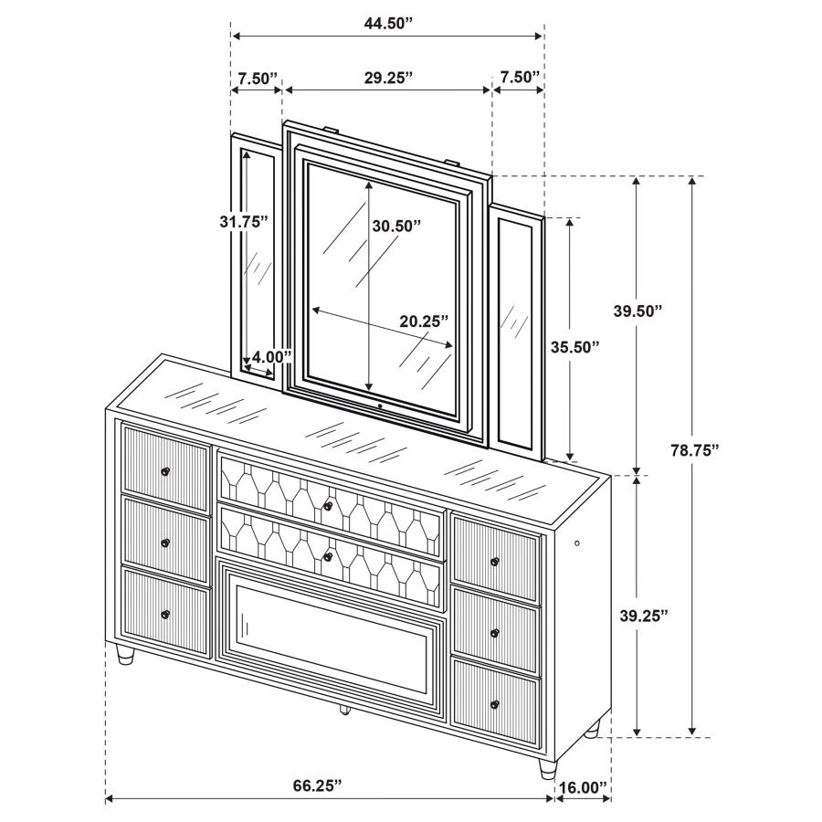 Lorient 8-drawer LED Flame Box Dresser and Mirror Ivory Camel view 16