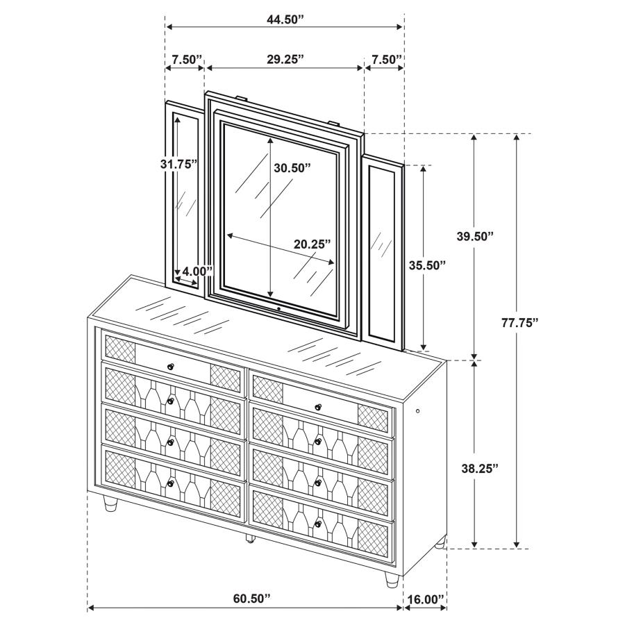 Lorient 8-drawer LED Dresser with Mirror Ivory and Camel view 15
