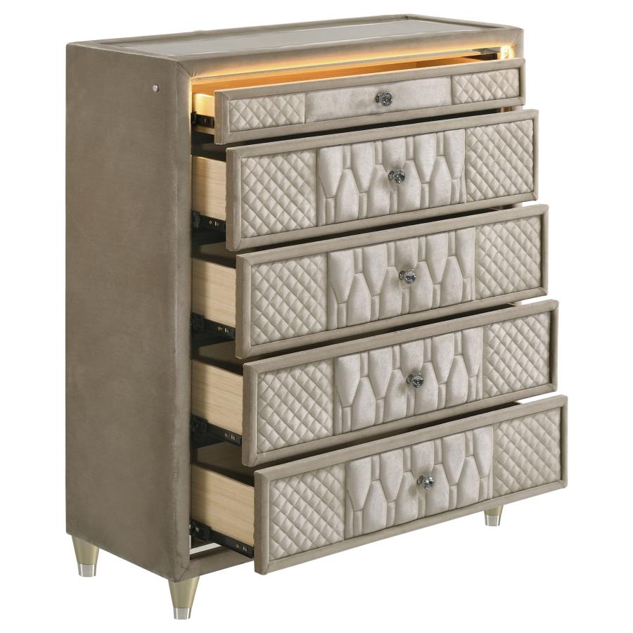 Lorient 5-drawer LED Chest of Drawers Ivory and Camel view 10