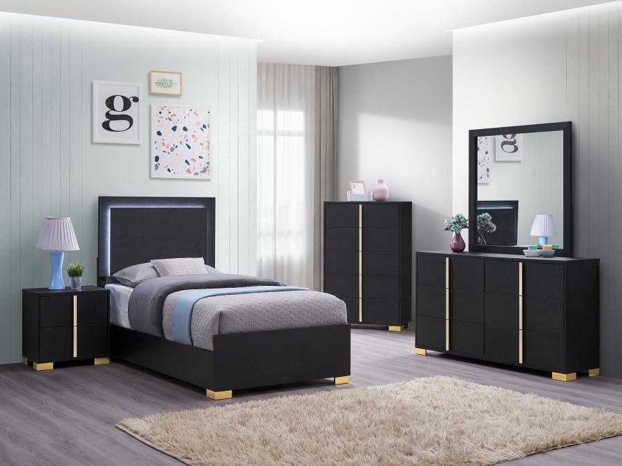 Marceline Wood Twin LED Panel Bed Black view 8