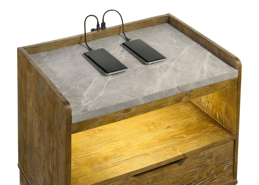 Henderson 1-drawer LED Nightstand Bedside Table Medium Oak view 8