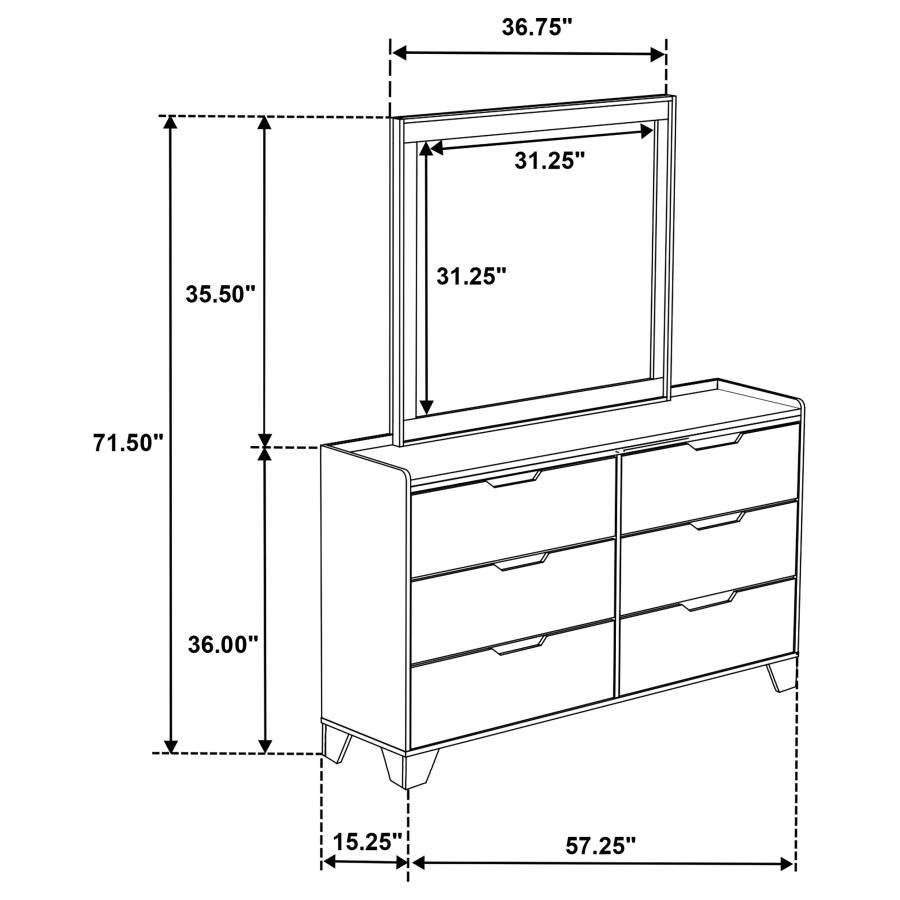 Henderson 6-drawer Bedroom Dresser with Mirror Medium Oak view 12