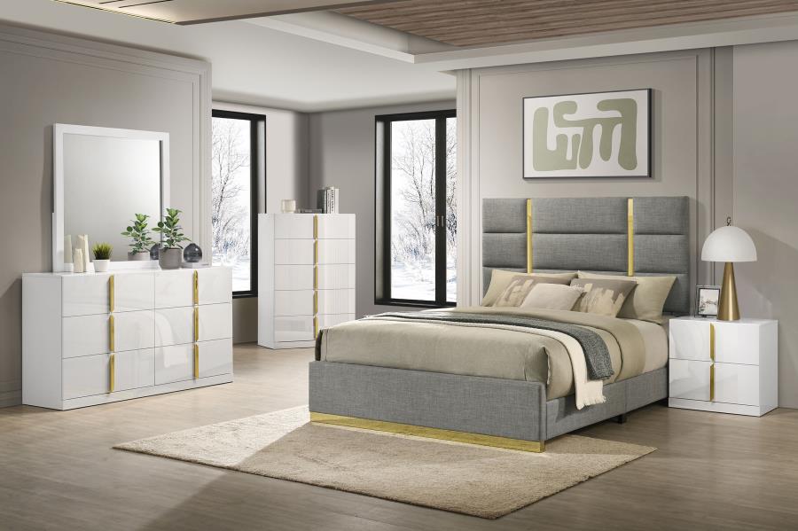 Ines 56-inch Fabric Upholstered Eastern King Panel Bed Grey view 10