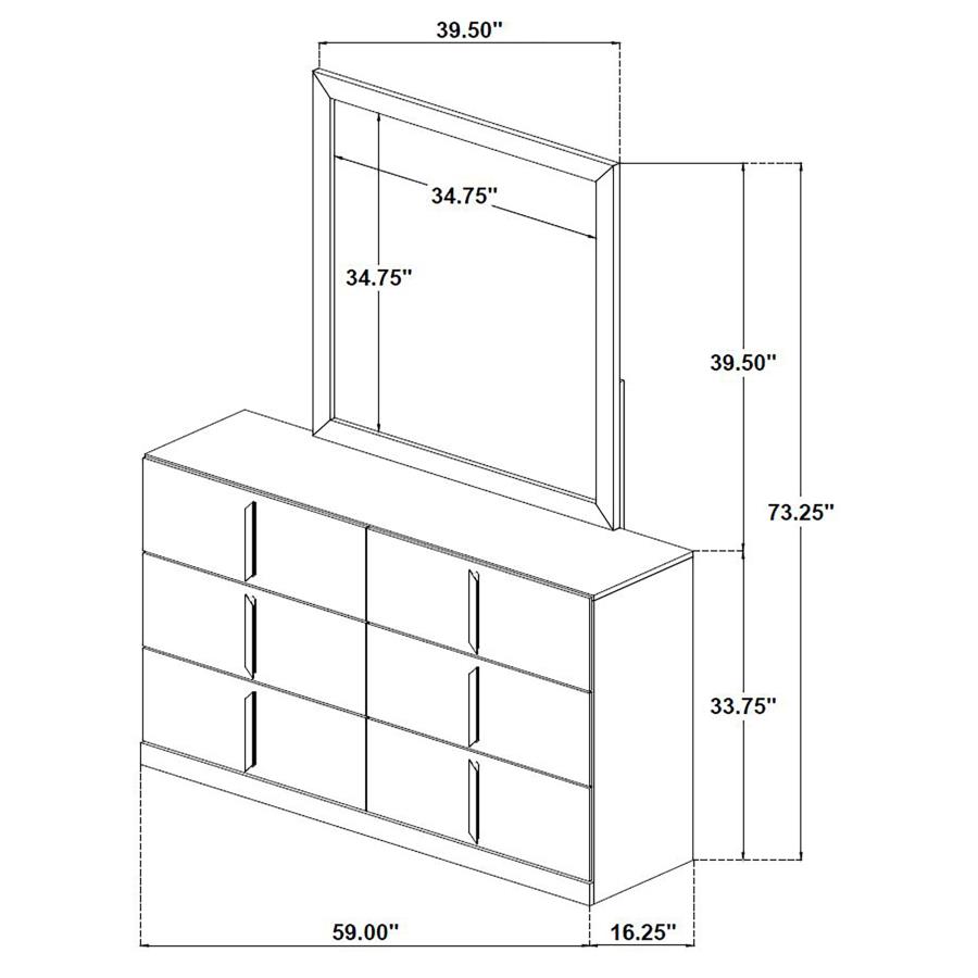 Ines 6-drawer Bedroom Dresser with Mirror White High Gloss view 10