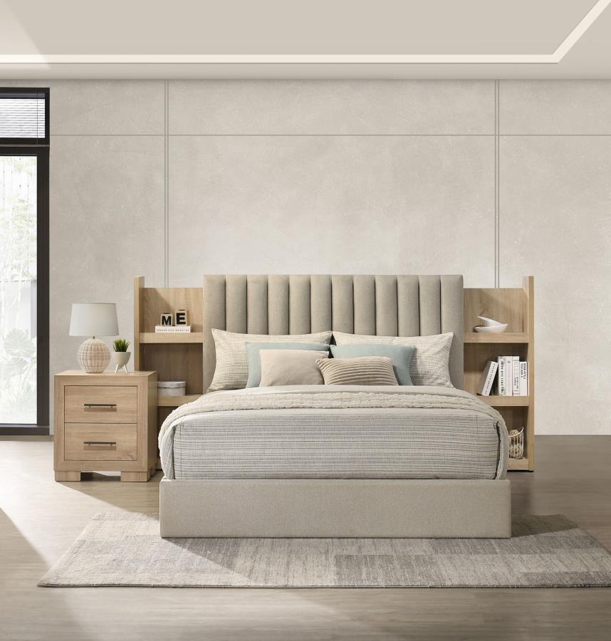 Arielle Queen Bookcase Panel Storage Bed Light Oak view 15