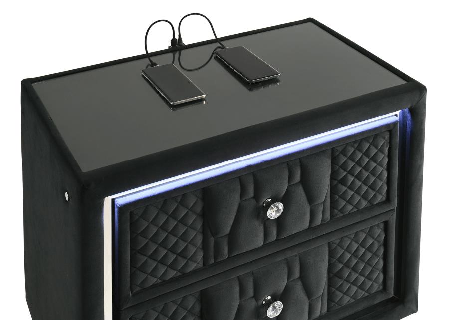 Lorient 2-drawer LED Nightstand with USB Black view 11
