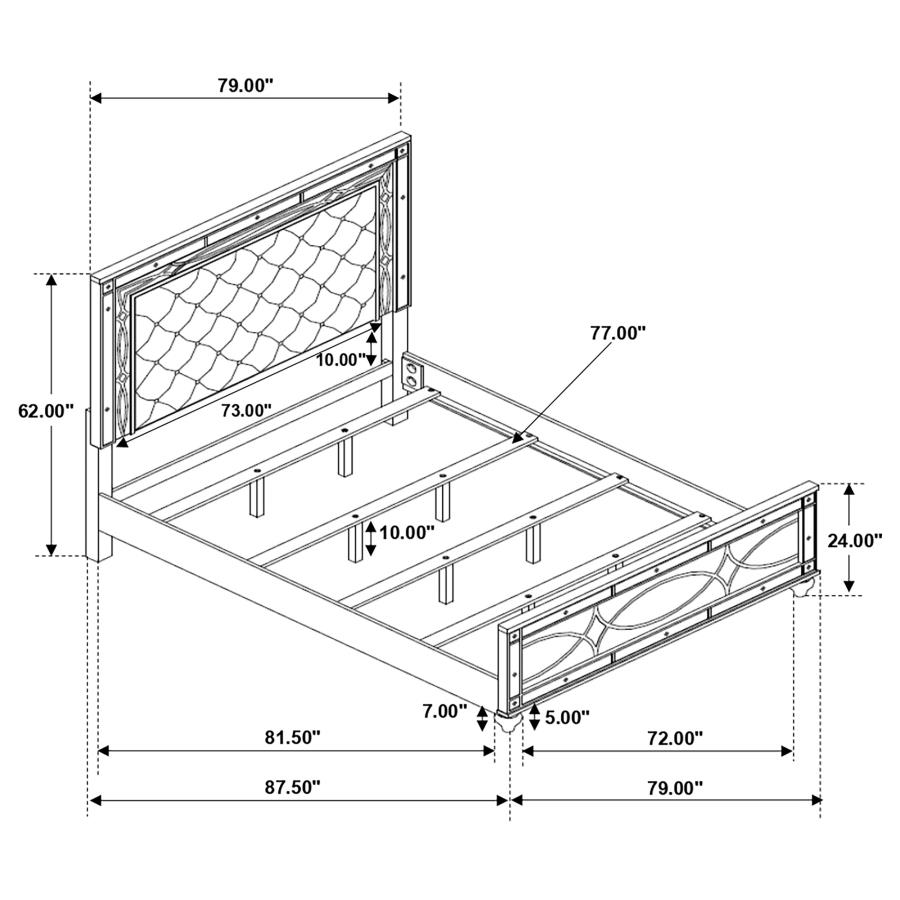 Gunnison Wood Eastern King LED Panel Bed Silver Metallic view 10