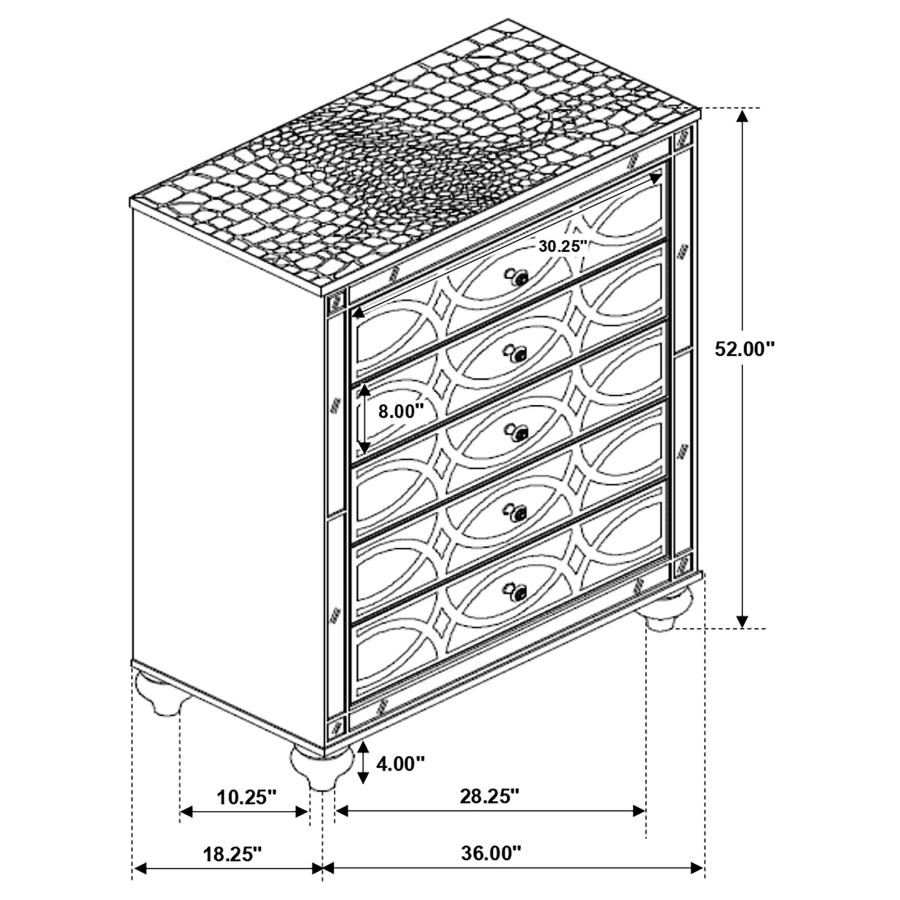 Gunnison 5-drawer Bedroom Chest Silver Metallic view 13
