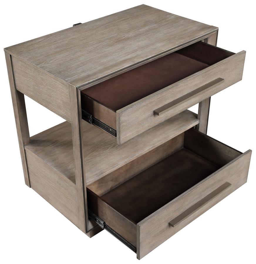 Durango 2-drawer Nightstand Bedside Table Taupe Oak view 10