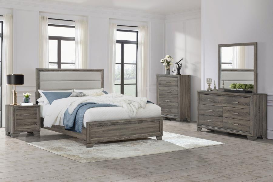Wright 52-inch Upholstered Queen Bed Brown Oak view 10