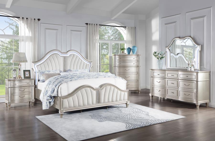 Evangeline Wood Eastern King LED Panel Bed Silver Oak view 12