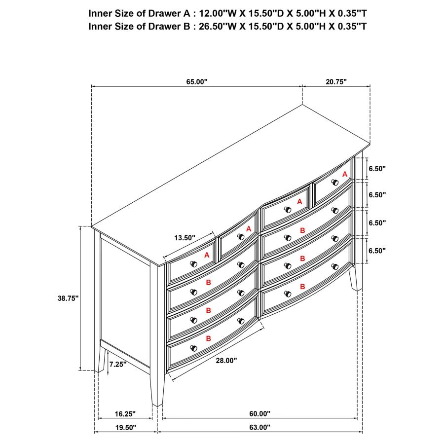 Bexhill 10-drawer Dresser Cabinet White view 13