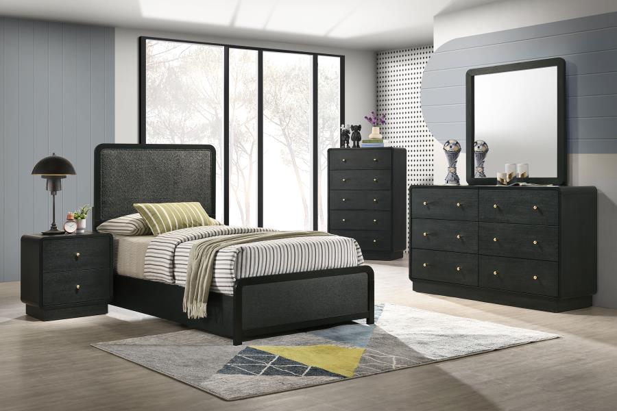 Cavelle 51-inch Upholstered Twin Panel Bed Black view 12