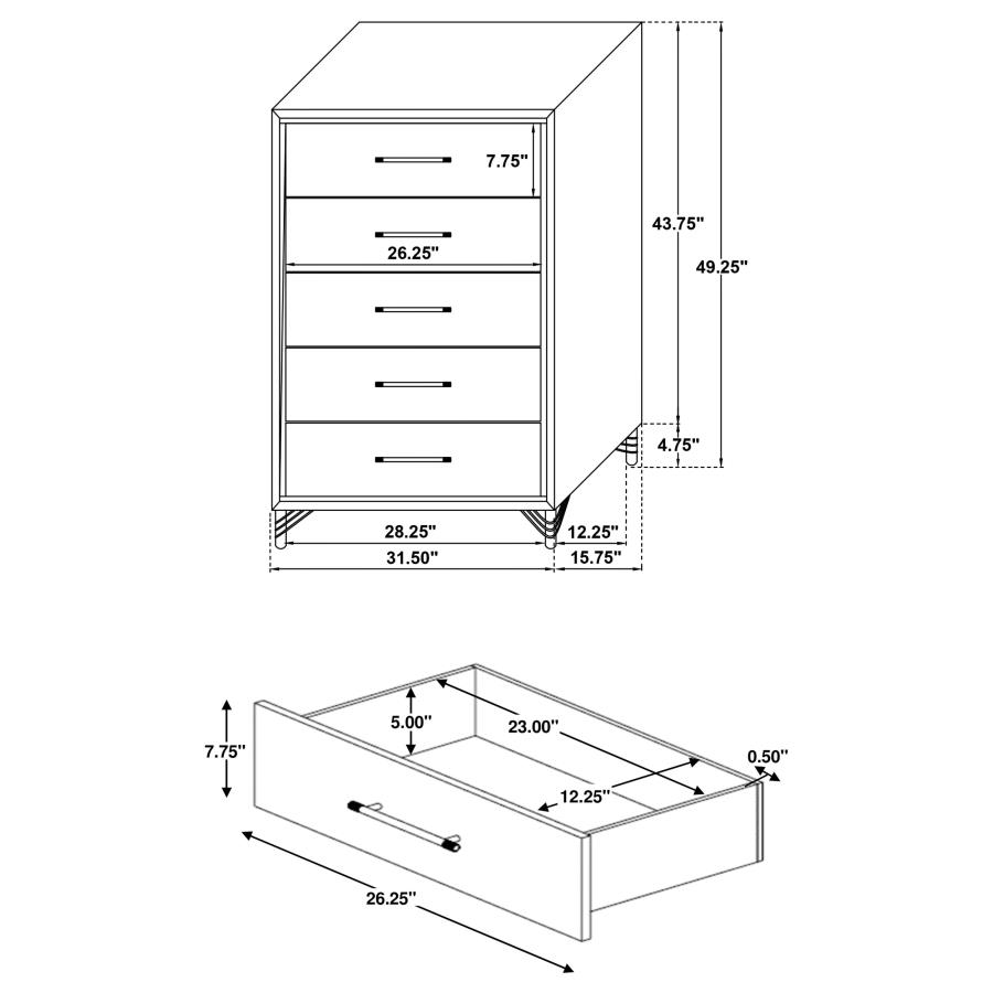 Lucia 5-drawer Bedroom Chest of Drawers White view 12