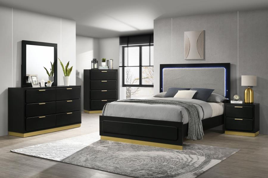 Caraway Wood Queen LED Panel Bed Black view 8