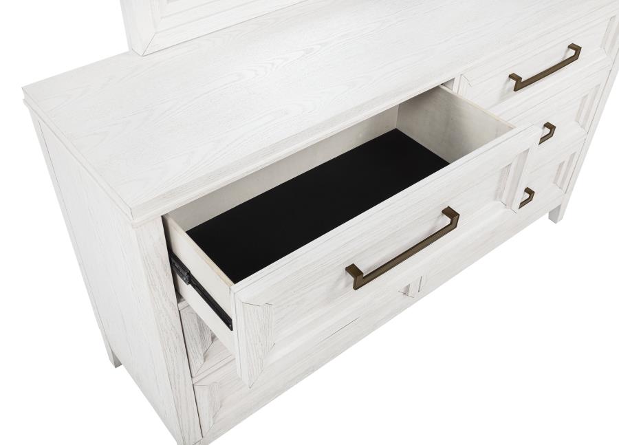 Marielle 6-drawer Dresser with Mirror Distressed White view 10