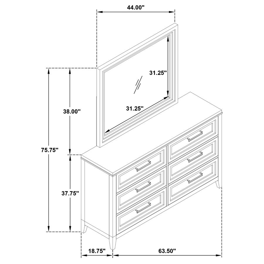 Marielle 6-drawer Dresser with Mirror Distressed White view 14
