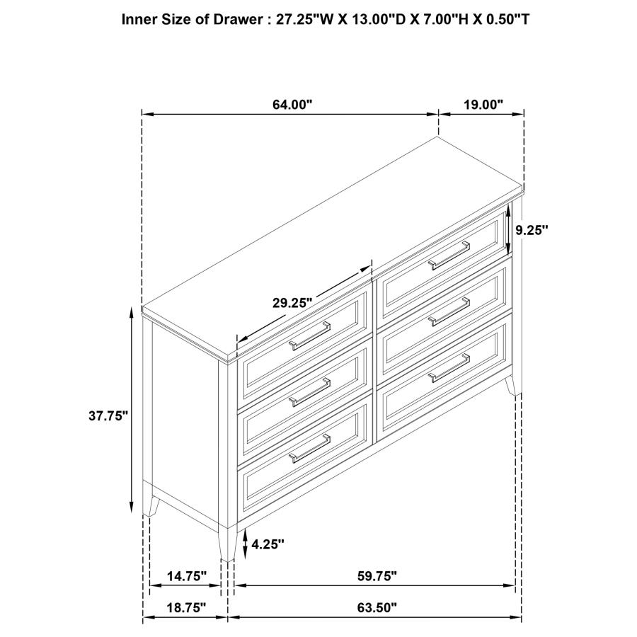 Marielle 6-drawer Bedroom Dresser Distressed White view 14