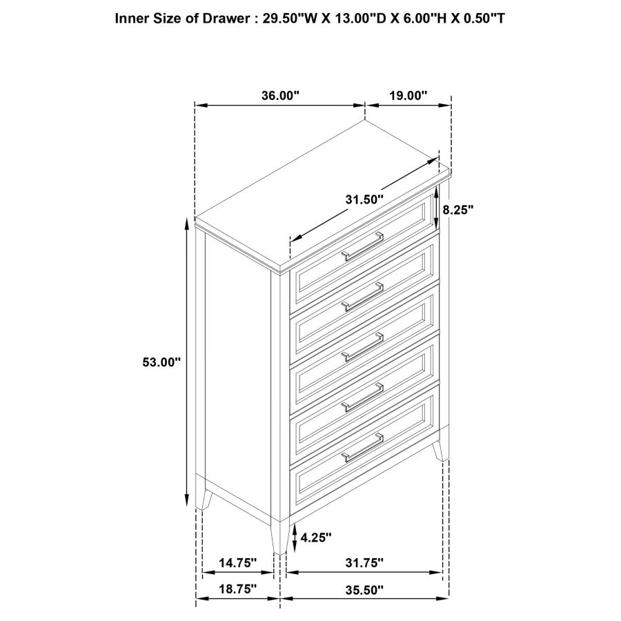 Marielle 5-drawer Bedroom Chest Distressed White view 13