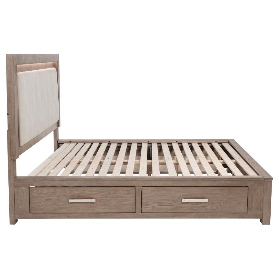 Kenora 56-inch Eastern King LED Storage Bed Barley Brown view 9