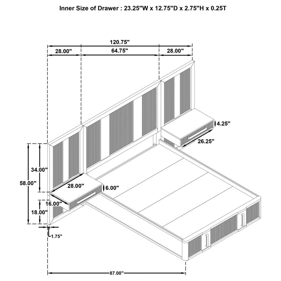 Terrace Queen Wall Panel Storage Bed Ash Brown view 8