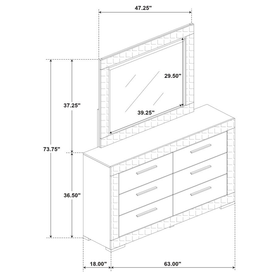 Ives 6-drawer Dresser and Mirror White High Gloss view 13